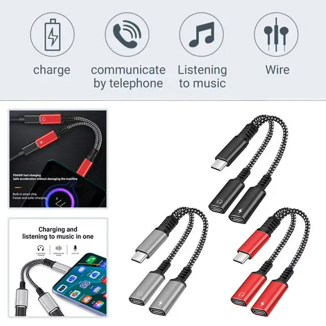 USB-C naar 2x USB-C Adapter - Audio & Opladen Splitter - PD 60W Snelladen - Geschikt voor iPhone 17/16/15, iPad, Samsung Galaxy, OnePlus & USB-C Headsets-Ilumina Benelux