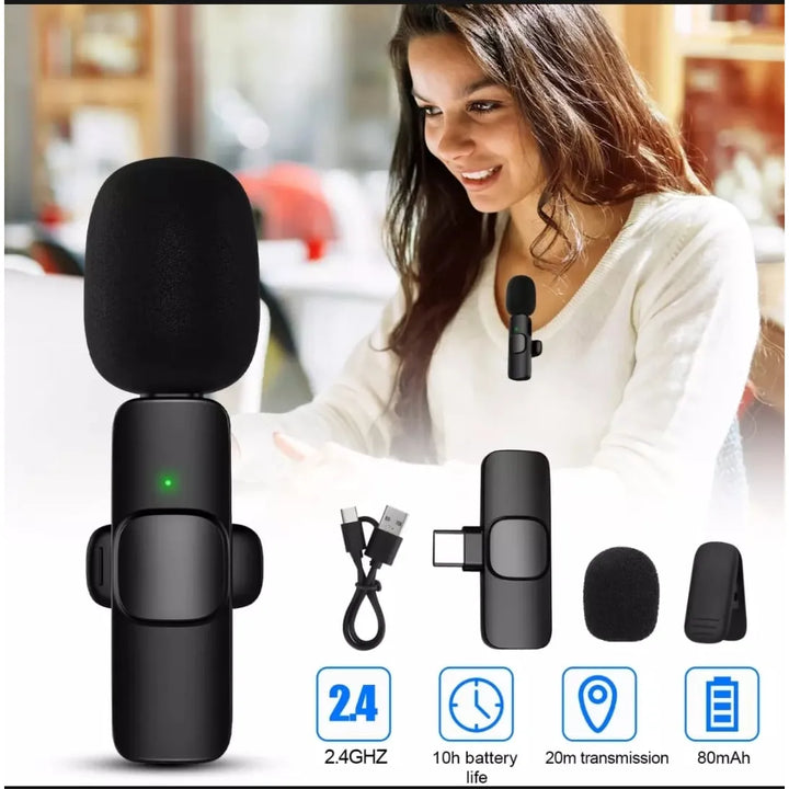 Draadloze USB-C Lavalier Microfoon – Wireless Clip-On Microfoon voor Android, USB-C Smartphones, Vloggen, Interviews, TikTok & YouTube-Ilumina Benelux