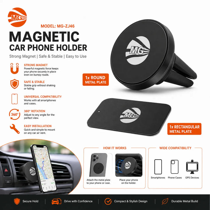 Magnetische Auto Telefoonhouder voor Luchtrooster – 360° Draaibaar – Zwart-Ilumina Benelux