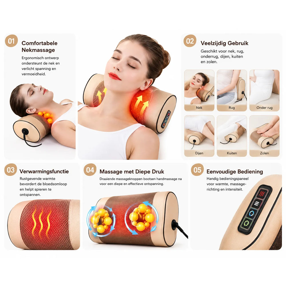 Orthopedisch Massagekussen met Warmte – Shiatsu Massagekussen – Nek- en Rugmassage-Ilumina Benelux