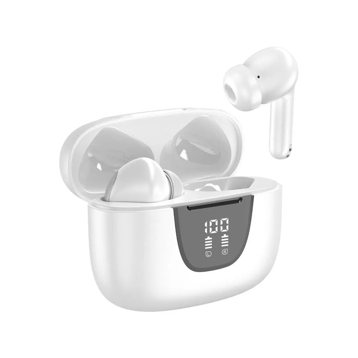 Draadloze Bluetooth 5.3 Oordopjes met ANC & ENC – TWS Earbuds met Digitaal Display, Extra Bass en Oplaadcase – Wit-Ilumina Benelux