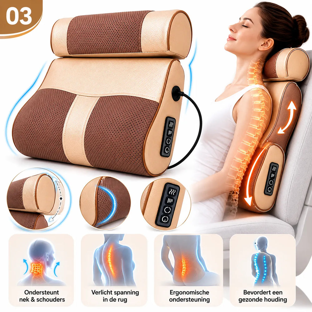 Orthopedisch Massagekussen met Warmte – Shiatsu Massagekussen – Nek- en Rugmassage-Ilumina Benelux