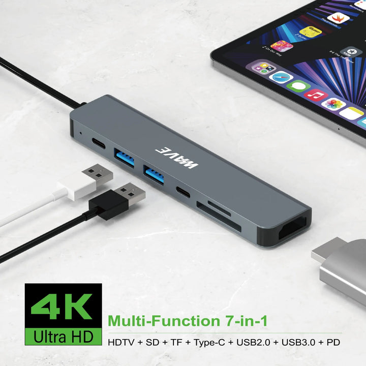 USB-C Hub 7-in-1 – 4K HDMI – 87W Power Delivery – 3x USB 3.0 – SD & Micro SD Kaartlezer – USB-C Docking Station – Grijs-Ilumina Benelux