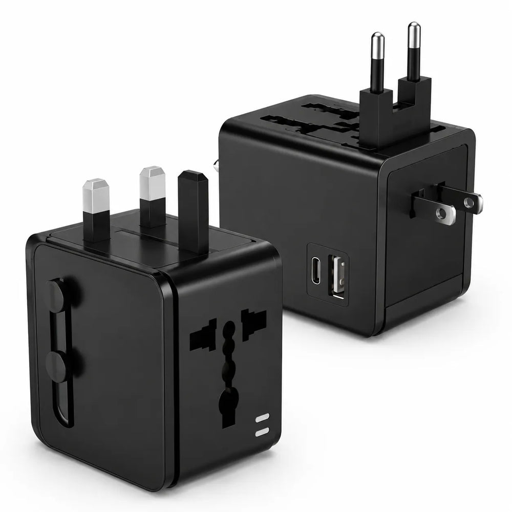 Universele Reisadapter – Wereldstekker – USB-A + USB-C – 3A – Zwart-Ilumina Benelux