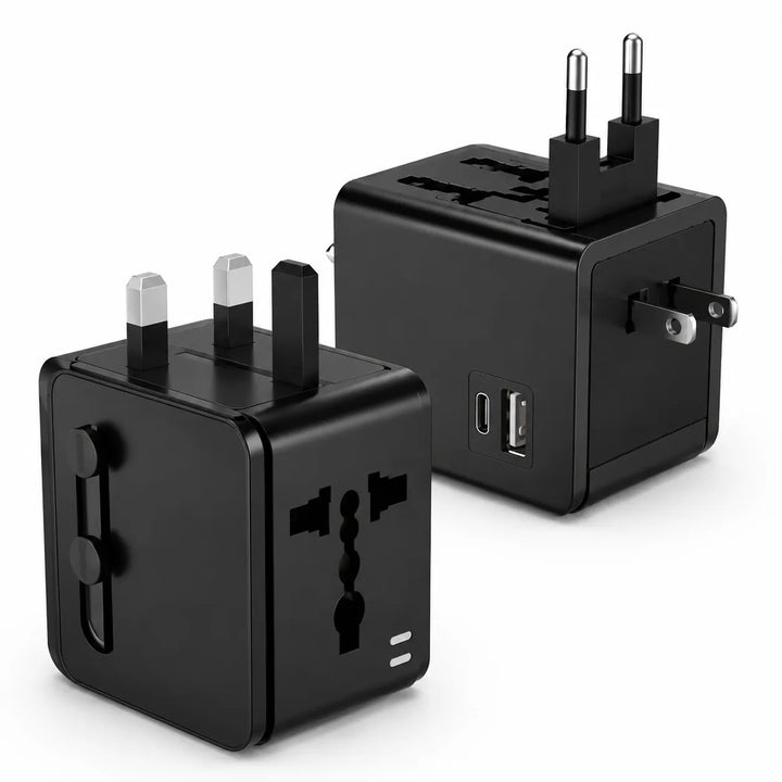 Universele Reisadapter – Wereldstekker – USB-A + USB-C – 3A – Zwart-Ilumina Benelux