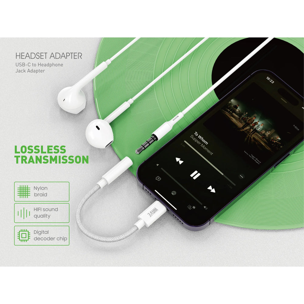 USB-C naar 3.5mm Jack Adapter – Audio Adapter met Microfoonondersteuning – USB-C naar AUX – Lossless Audio – Wit