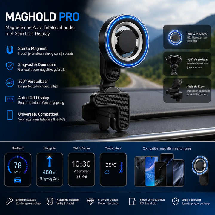 MagSafe Touchscreen Auto Telefoonhouder – Voor Tesla, Lynk & Co en Andere Touchscreen Voertuigen – Zwart-Ilumina Benelux