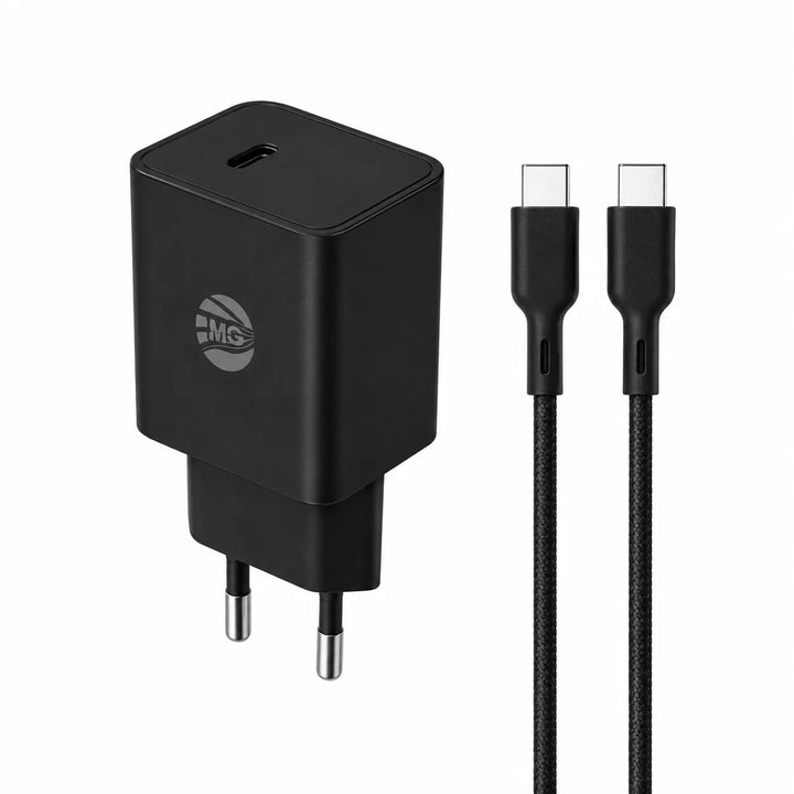 Adapter Set – 25W Snellader – USB-C Poort – 65W USB-C naar USB-C Kabel – 1 Meter – Zwart-Ilumina Benelux