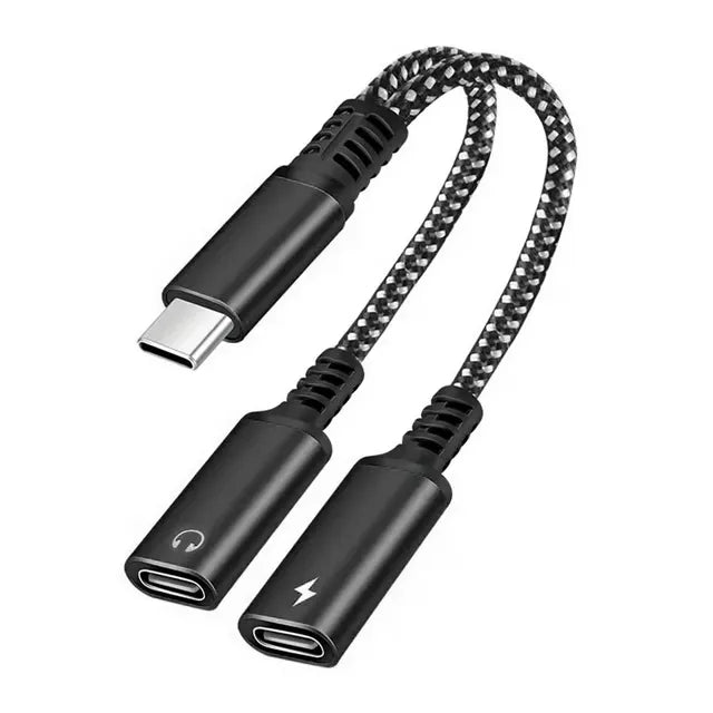 USB-C naar 2x USB-C Adapter - Audio & Opladen Splitter - PD 60W Snelladen - Geschikt voor iPhone 17/16/15, iPad, Samsung Galaxy, OnePlus & USB-C Headsets-Ilumina Benelux