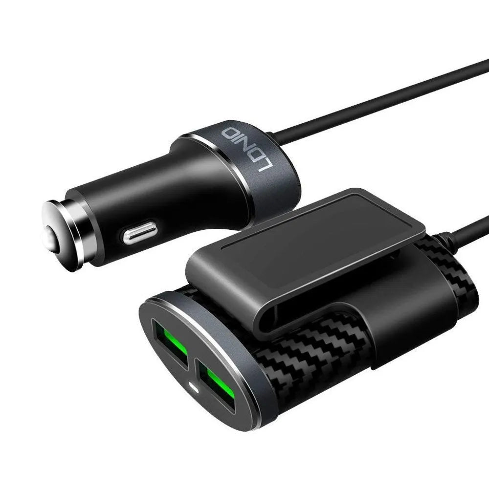 LDNIO C502 4-Poorts USB Autolader 5.1A met Verlengkabel voor Voor- en Achterbank-Ilumina Benelux