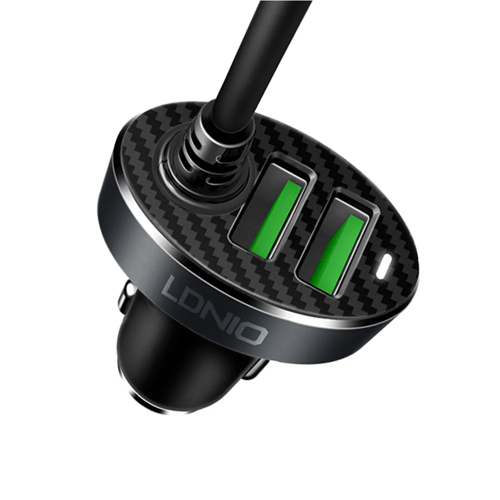 LDNIO C502 4-Poorts USB Autolader 5.1A met Verlengkabel voor Voor- en Achterbank-Ilumina Benelux