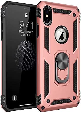 iPhone X / XS Hoesjes – Ring Armor Backcover – Kickstand Ring – 360° Draaibaar – Magneet – Roségoud-Ilumina Benelux