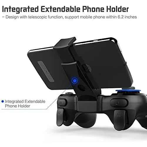 Draadloze Game Controller – Bluetooth Gamepad voor iOS, Android & PC – Telefoonhouder – Blauw/Zwart-Ilumina Benelux