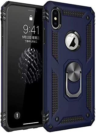 iPhone X / XS Hoesjes – Ring Armor Backcover – 360° Draaibare Kickstand Ring – Magneet – Blauw-Ilumina Benelux
