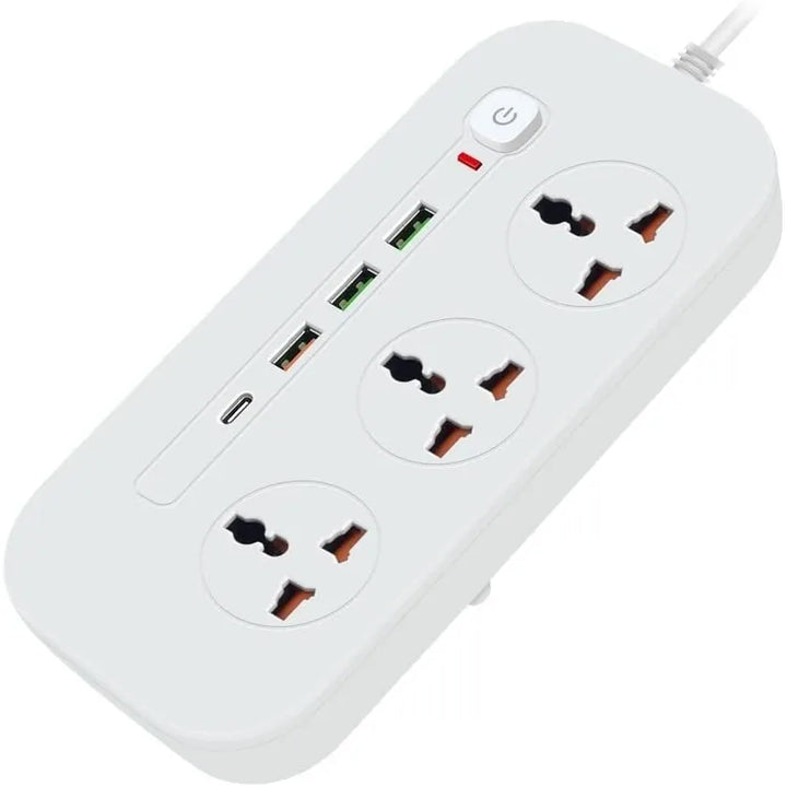 Stekkerdoos met 4 Stopcontacten, 3x USB & USB-C PD Snelladen – 3000W – 2 Meter Kabel – Overspanningsbeveiliging – Wit-Ilumina Benelux
