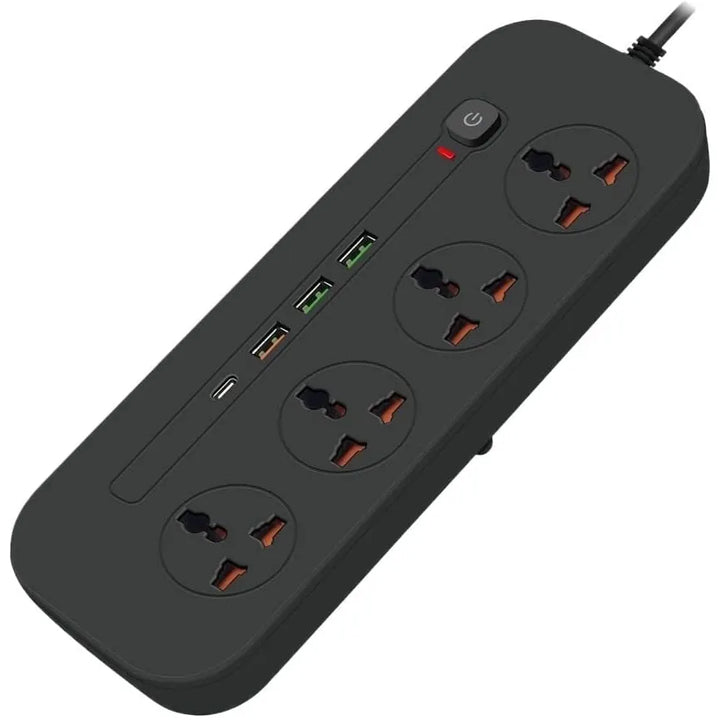 Stekkerdoos met 4 Stopcontacten, 3x USB & USB-C PD Snelladen – 3000W – 2 Meter Kabel – Overspanningsbeveiliging – Zwart-Ilumina Benelux
