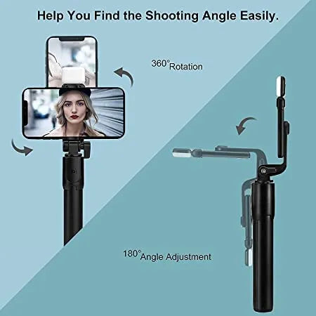 Selfie Stick met LED Verlichting en Bluetooth Afstandsbediening – Uitschuifbaar Statief 104 cm – 360° Draaibaar – Geschikt voor iPhone & Android Smartphones – Zwart