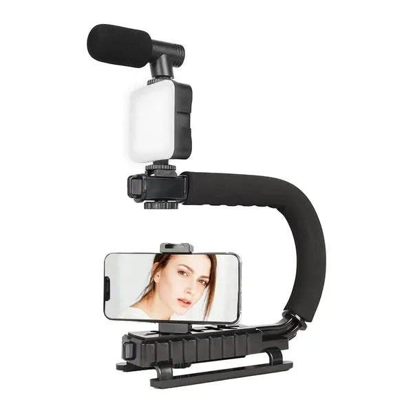 Gimbal stabilisator voor smartphone - Handheld - Met microfoon & flitser - Geschikt voor smartphones/GoPro/camera’s - Zwart-Ilumina Benelux