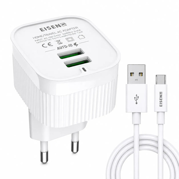 12W Dual USB Travel Charger met USB-C Kabel-Ilumina Benelux