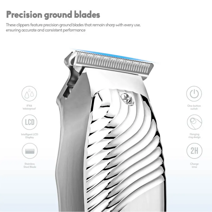 Elektrische Haartrimmer – IPX6 Waterdicht – 5W – Draadloos – LCD Display – Zilver-Ilumina Benelux