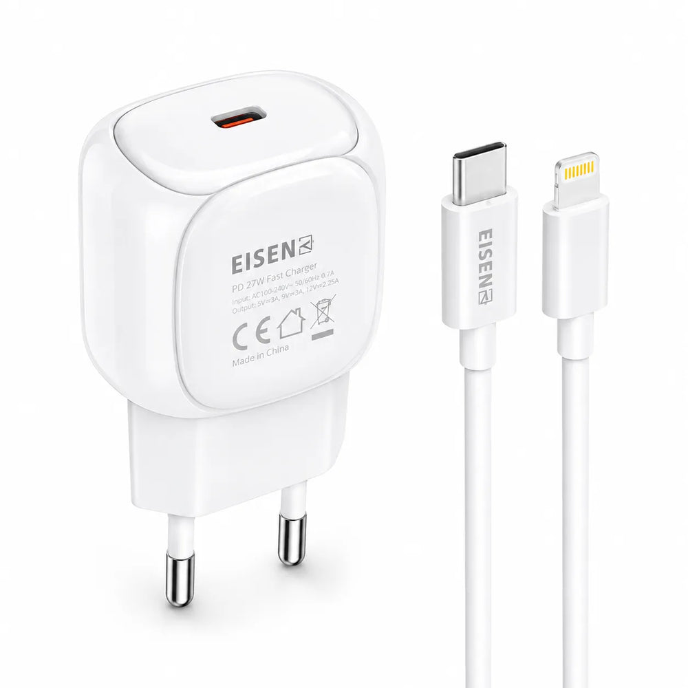 27W USB-C PD Snellader met Lightning Kabel – Fast Charger Adapter Wit-Ilumina Benelux