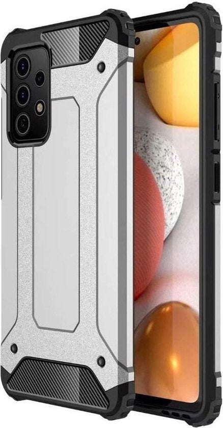 Schokbestendig Heavy Duty Armor Hoesje Geschikt voor: Samsung Galaxy A72 5G Back Cover - Zilver