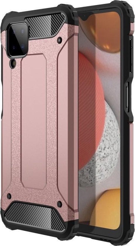 Schokbestendig Heavy Duty Armor Hoesje Geschikt voor: Samsung Galaxy A22 4G Back Cover - Roségoud