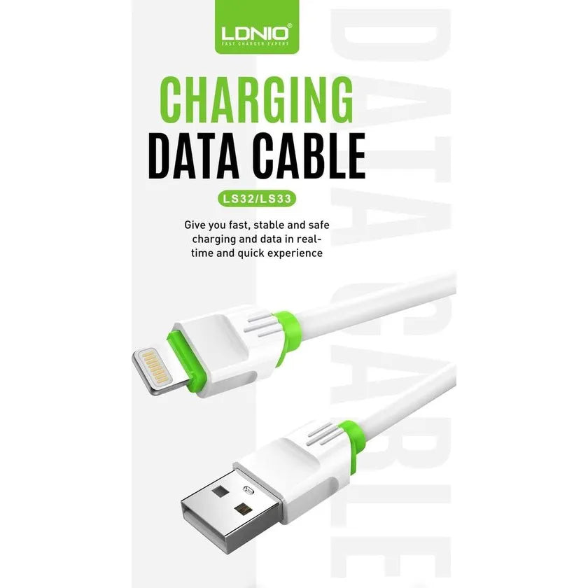 LDNIO LS35 USB-A naar Lightning Kabel – 2 Meter – Fast Charging Oplaadkabel – Wit-Ilumina Benelux