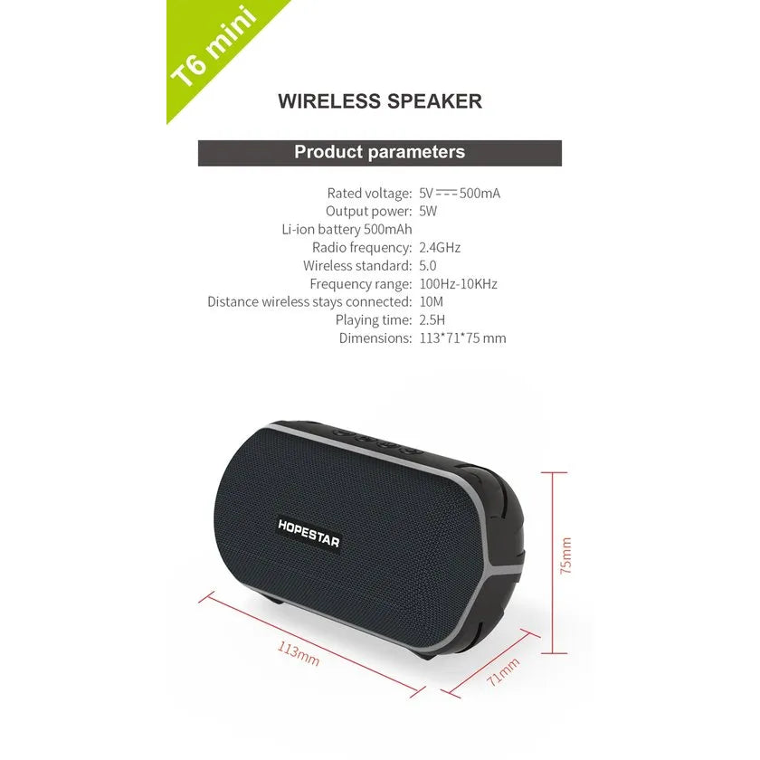 Hopestar T6 Mini Bluetooth Speaker – Waterdichte Draagbare Speaker – IPX7 – Zwart-Ilumina Benelux