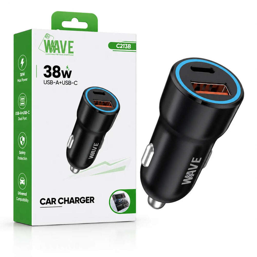 38W USB-C & USB-A Autolader met USB-C naar USB-C Kabel 1 Meter Zwart