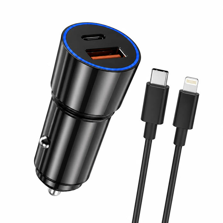 38W Fast Charge Autolader USB-C PD & QC3.0 met USB-C naar Lightning Kabel-Ilumina Benelux