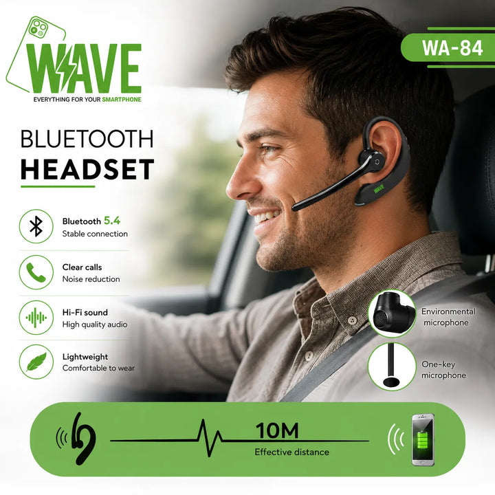 Bluetooth 5.4 Headset met Microfoon – Draadloze Oortelefoon met Noise Reduction – 10 Meter Bereik-Ilumina Benelux