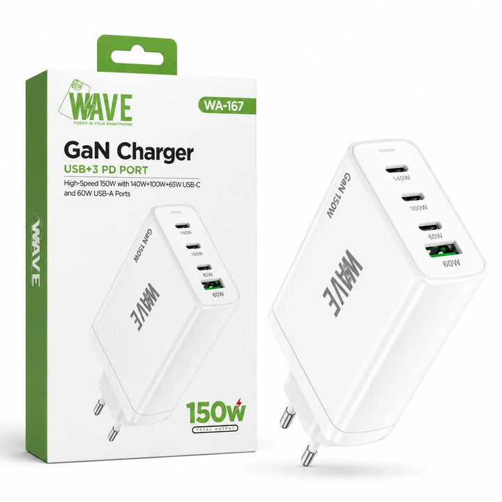 GaN Snellader 150W – 3x USB-C PD + 1x USB-A – Power Delivery – Wit-Ilumina Benelux