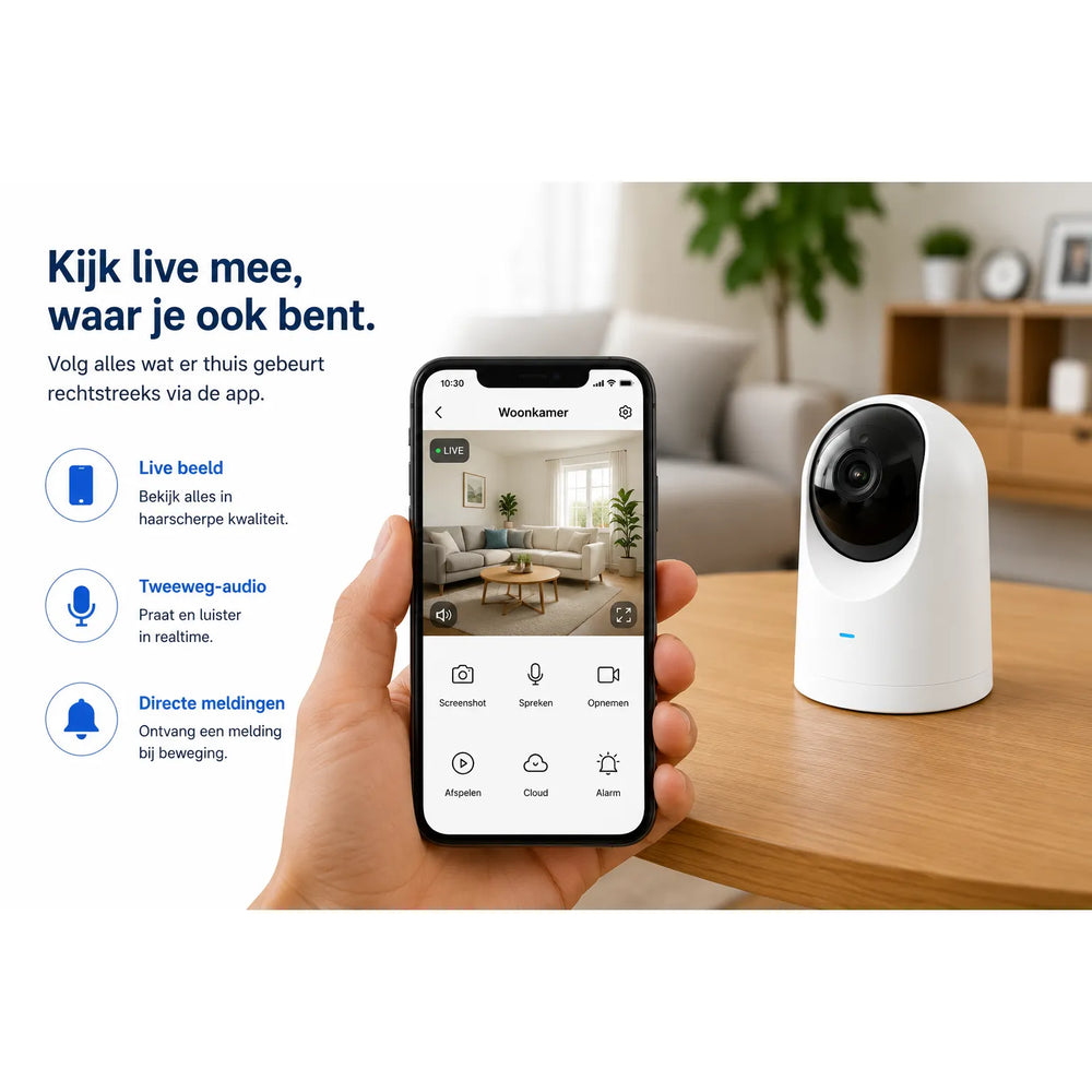 Draadloze IP Beveiligingscamera 1080P HD – 355° Pan & 90° Tilt – WiFi – Nachtzicht – Tweeweg Audio-Ilumina Benelux
