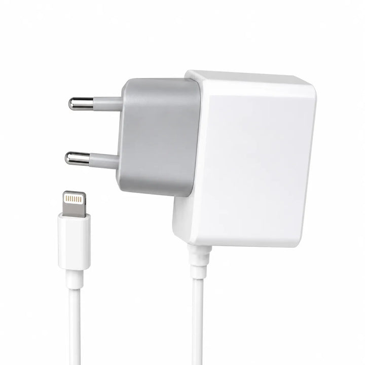 Dual USB Wandlader 2.1A met Lightning Kabel – USB Oplader – 2 USB Poorten – EU Stekker – Wit-Ilumina Benelux
