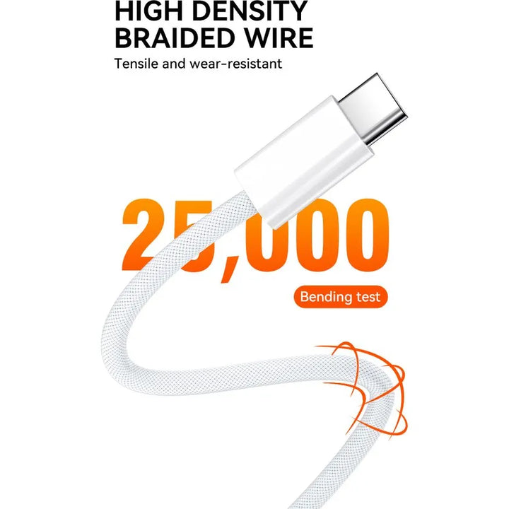 Snellaadkabel – USB-C naar USB-C – 60W – 2 Meter – Nylon Gevlochten – Wit-Ilumina Benelux