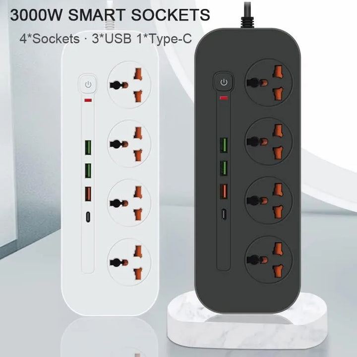 Stekkerdoos met 4 Stopcontacten, 3x USB & USB-C PD Snelladen – 3000W – 2 Meter Kabel – Overspanningsbeveiliging – Wit-Ilumina Benelux