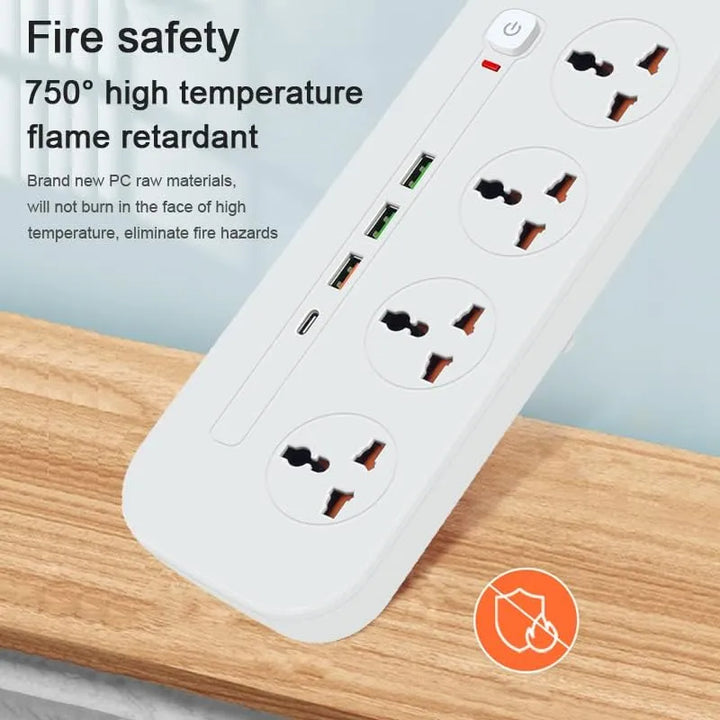 Stekkerdoos met 4 Stopcontacten, 3x USB & USB-C PD Snelladen – 3000W – 2 Meter Kabel – Overspanningsbeveiliging – Wit-Ilumina Benelux