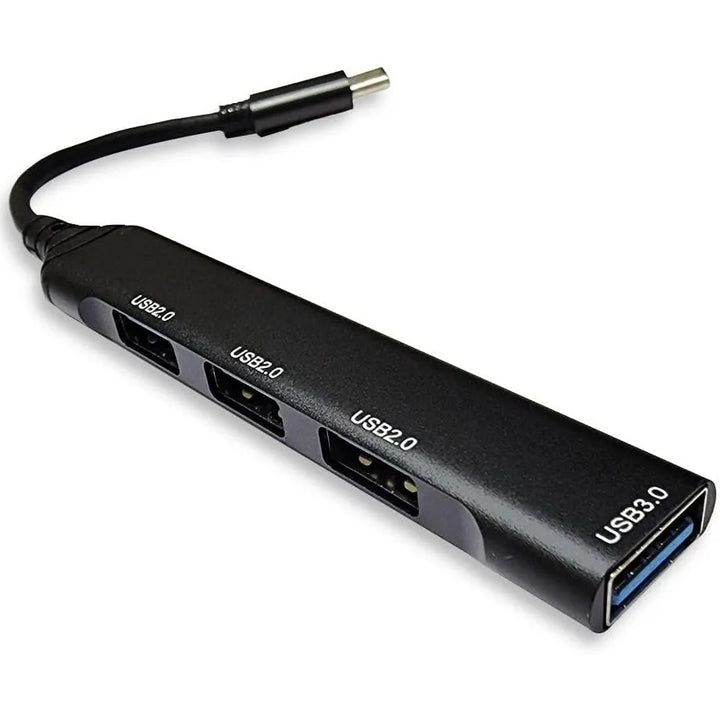 USB-C Hub 4 Poorts – USB-C naar 4x USB-A Adapter – 1x USB 3.0 & 3x USB 2.0 – Data Hub voor Laptop, MacBook, Chromebook & Tablet – Zwart