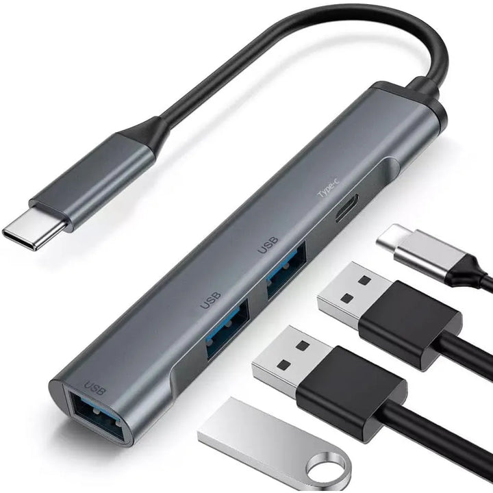 USB-C Hub 4-in-1 – 3x USB 3.0 + USB-C PD 100W – USB Splitter – USB-C Adapter voor iPad, MacBook, Laptop, Tablet en Smartphone-Ilumina Benelux