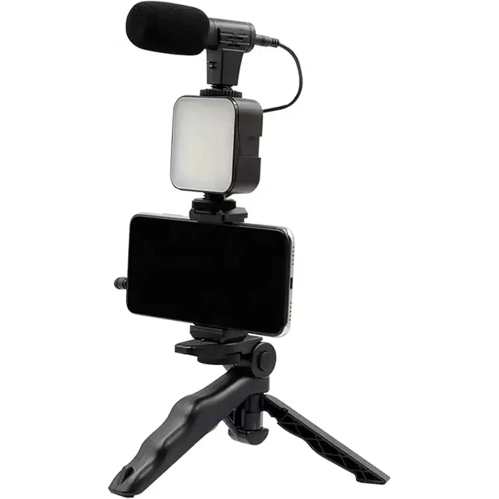 Vlog Kit voor Smartphone – Video Rig met Microfoon en LED Verlichting – Camera Stabilizer Handgreep – Filmmaking Set voor YouTube, TikTok & Livestreaming