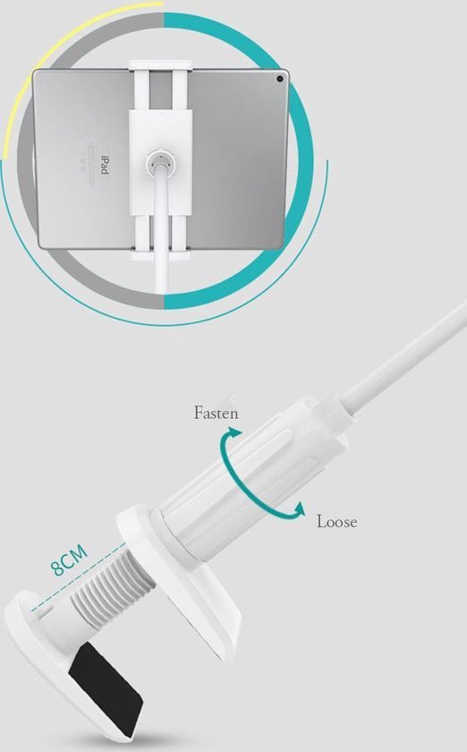 Tablethouder - Bureau houder - Tablet houder - Tablet standaard - o.a. voor tafel, bureau en bed Geschikt voor: iPad en Tablets 4- 11 inch - Wit/Zilver
