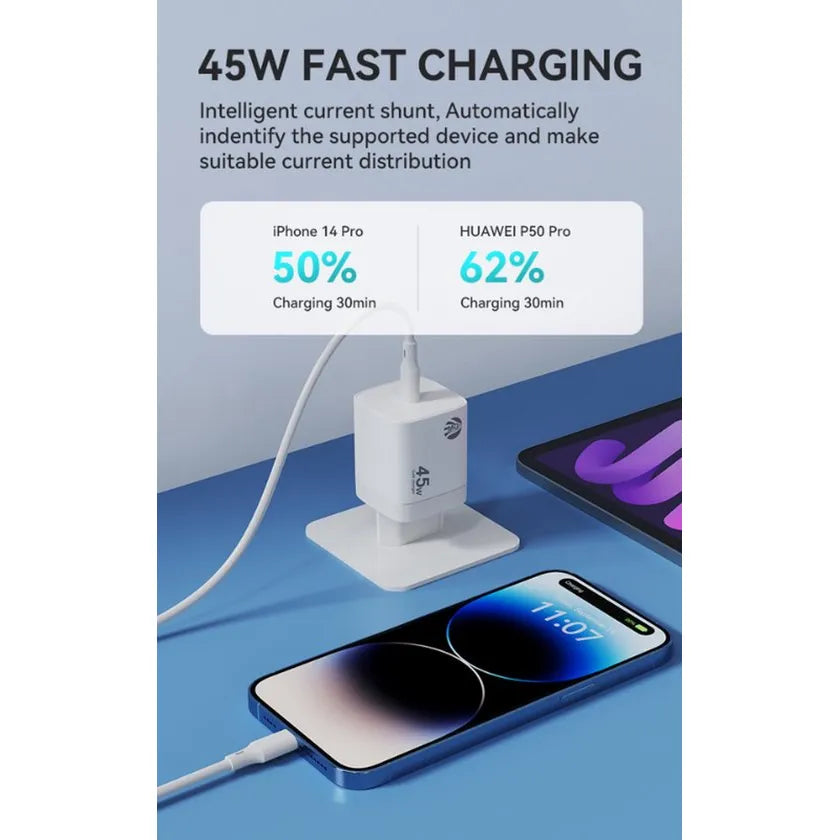 45W USB-C Super Fast Charger – Snellader – Power Delivery – Wit-Ilumina Benelux