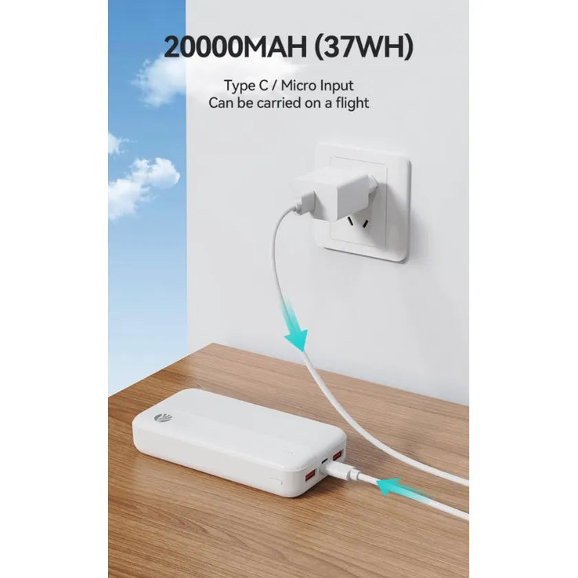 Powerbank 10000 mAh – Draagbare Externe Batterij – 2 USB Poorten – Wit-Ilumina Benelux