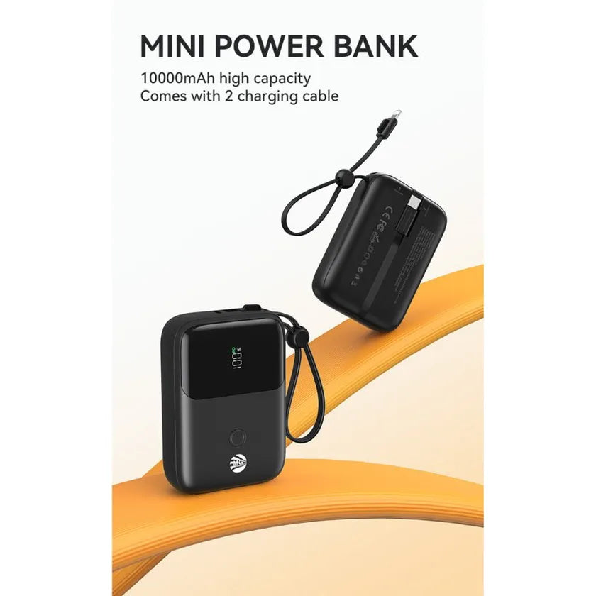 Powerbank 10000 mAh – Met Ingebouwde USB-C & Lightning Kabel – 22.5W Snelladen – Zwart-Ilumina Benelux