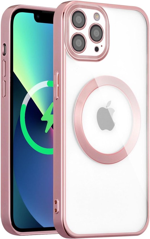iPhone 14 Pro Hoesjes – Magnetische Clear Siliconen Backcover – Camera Lens Protector – MagSafe – Roségoud-Ilumina Benelux