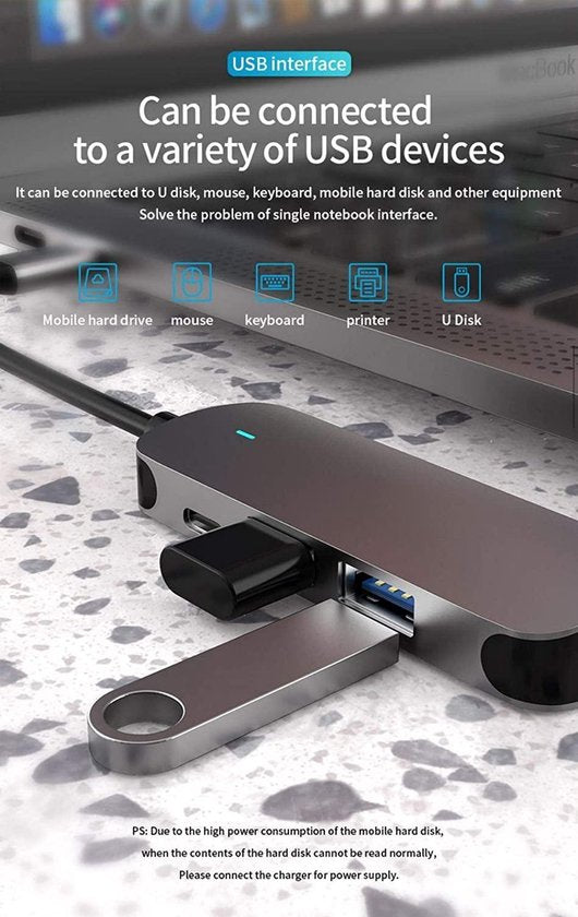 USB-C Hub – 4-in-1 Dockingstation – HDMI 4K – 100W PD – USB 3.0/2.0 – Aluminium – Geschikt voor MacBook/Windows laptops-Ilumina Benelux