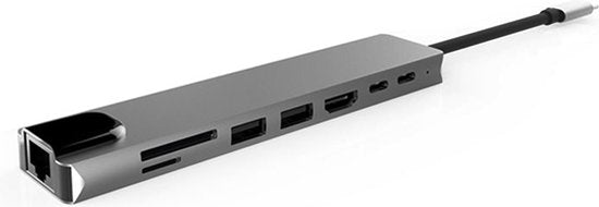 USB-C Hub – 8-in-1 Type-C Adapter met Ethernet – 4K HDMI – 2x USB 3.0 – 100W PD – SD Kaartlezer – Geschikt voor MacBook/Chromebook/HP/Asus/Lenovo-Ilumina Benelux