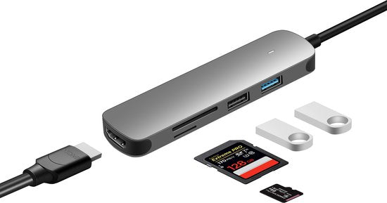 USB-C Hub Adapter – 5-in-1 – HDMI 4K – 2x USB 3.0 – USB-C PD Opladen & SD Kaartlezer – Grijs-Ilumina Benelux