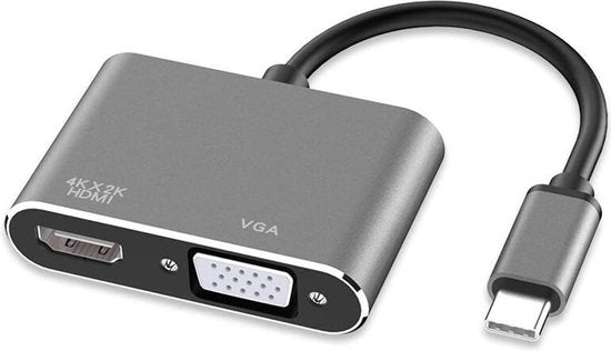 USB-C Hub – Type-C naar HDMI 4K & VGA 1080p – Plug & Play Adapter – Voor MacBook Pro & Laptop – Zilver-Ilumina Benelux